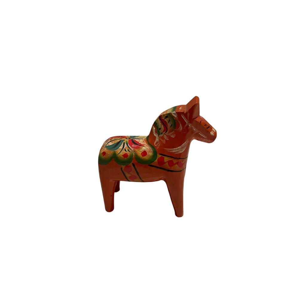 Vintage Awedish Dala Horse 3”x2.75”x1” Orange Blue-green floral design - Picture 3 of 8